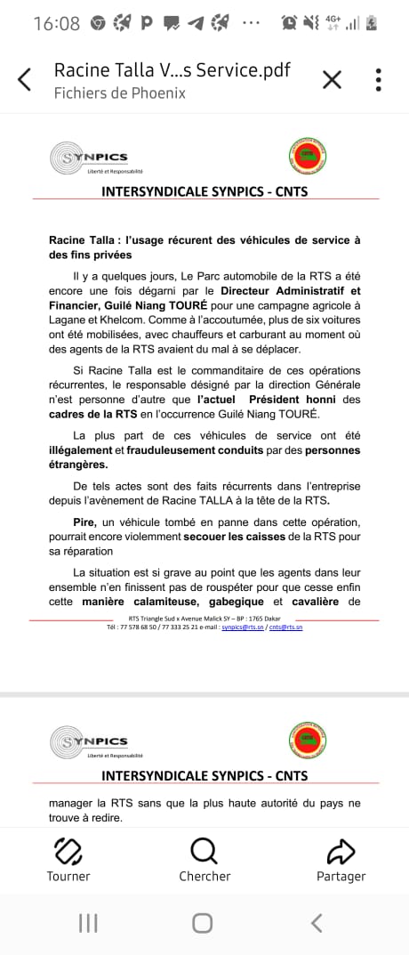 Racine Talla : l’usage récurent des véhicules de service à des fins privées Racine Talla : l’usage récurent des véhicules de service à des fins privées