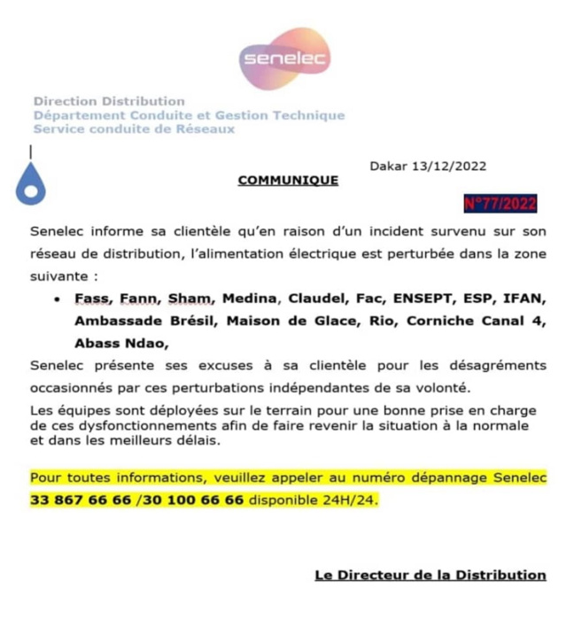 Réseau électrique : La Senelec informe sur des perturbations en vue dans certaines localités Réseau électrique : La Senelec informe sur des perturbations en vue dans certaines localités
