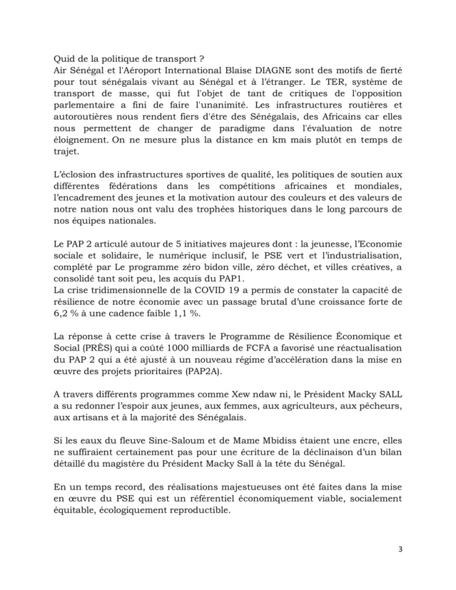 SEMINAIRE DE LA COALITION BENNO DU 23 DECEMBRE 2022- VOICI LA RESOLUTION SUR LA RESILIENCE DU SENEGAL FACE A LA CRISE MONDIALE (DOCUMENT)