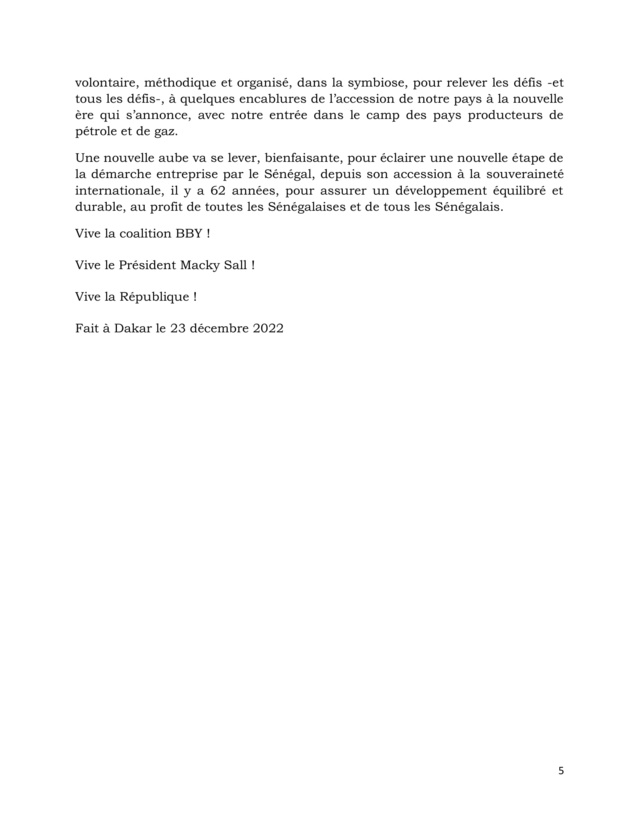 SEMINAIRE DE LA COALITION BENNO DU 23 DECEMBRE 2022- VOICI LA RESOLUTION SUR LA RESILIENCE DU SENEGAL FACE A LA CRISE MONDIALE (DOCUMENT)