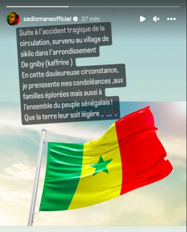 Drame de Kaffrine : le message de condoléances de Mané aux familles éplorées Drame de Kaffrine : le message de condoléances de Mané aux familles éplorées