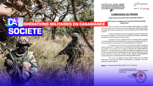 Opérations militaires en Casamance : L’Armée confirme le décès d’un commando et fait état de sept blessés