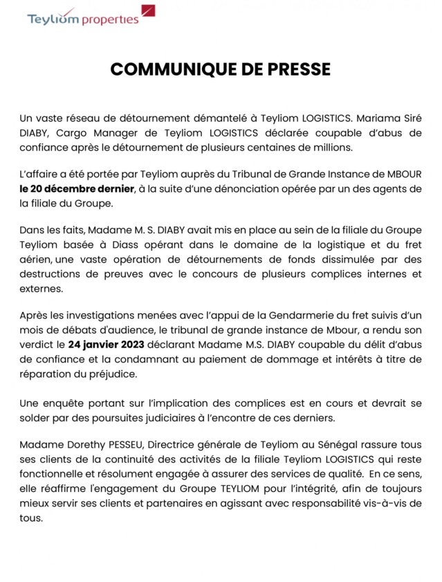 Un vaste réseau de détournement démantelé à Teyliom LOGISTICS. Un vaste réseau de détournement démantelé à Teyliom LOGISTICS.