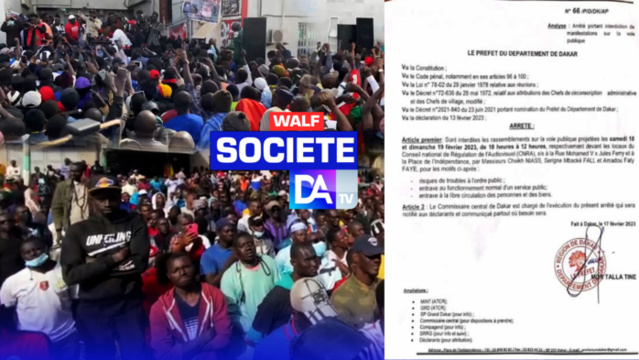 Coupure de signal de Walf Tv : Le préfet de Dakar interdit les rassemblements de samedi et dimanche Coupure de signal de Walf Tv : Le préfet de Dakar interdit les rassemblements de samedi et dimanche