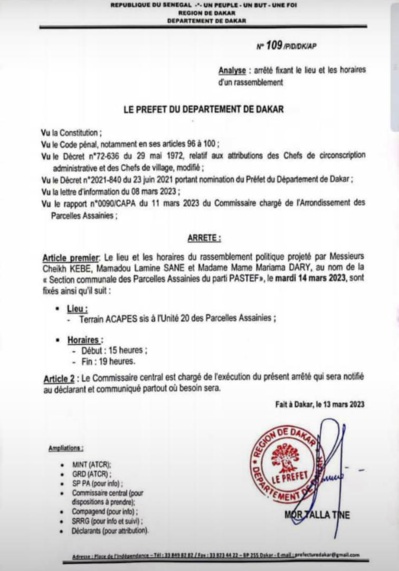 Giga meeting Parcelles Assainies : Le préfet de Dakar autorise la manifestation de Yewwi Askan Wi Giga meeting Parcelles Assainies : Le préfet de Dakar autorise la manifestation de Yewwi Askan Wi