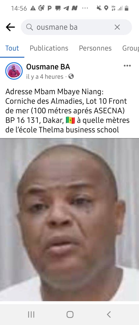 Le ministre Mambaye Niang risque d'être la cible des pros-Sonko- Vilipendé "on line", l'adresse de sa maison dévoilée par l'activiste Ousmane Ba Goto Le ministre Mambaye Niang risque d'être la cible des pros-Sonko- Vilipendé "on line", l'adresse de sa maison dévoilée par l'activiste Ousmane Ba Goto