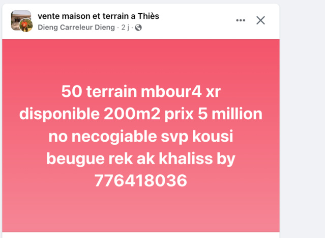 Vente de terrains à Mbour 4 : Complicité avec l'entrepreneur ou avec la direction des Impôts et des Domaines de Thiès ? Depuis quelques te Vente de terrains à Mbour 4 : Complicité avec l'entrepreneur ou avec la direction des Impôts et des Domaines de Thiès ? Depuis quelques te