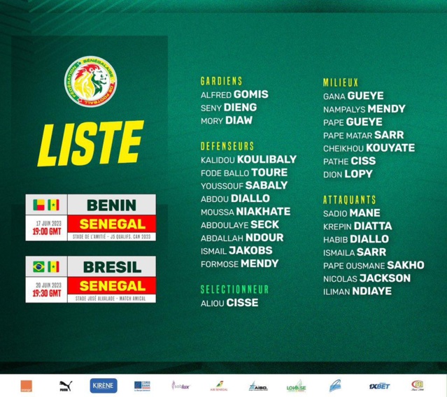 Matchs contre le Bénin et le Brésil : Aliou Cissé publie une liste de 26 joueurs Matchs contre le Bénin et le Brésil : Aliou Cissé publie une liste de 26 joueurs