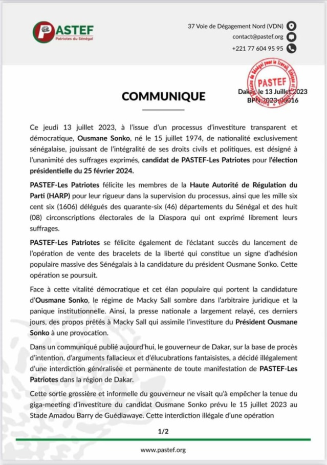 URGENT- Importante déclaration de l'opposant Ousmane Sonko dans les prochaines heures ! URGENT- Importante déclaration de l'opposant Ousmane Sonko dans les prochaines heures !