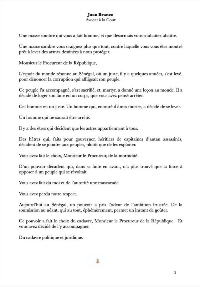 Entré par on ne sait comment à Dakar, le pied de nez de Juan Branco aux autorités Sénégalaises (Document) Entré par on ne sait comment à Dakar, le pied de nez de Juan Branco aux autorités Sénégalaises (Document)