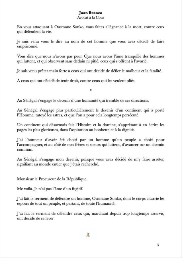 Entré par on ne sait comment à Dakar, le pied de nez de Juan Branco aux autorités Sénégalaises (Document) Entré par on ne sait comment à Dakar, le pied de nez de Juan Branco aux autorités Sénégalaises (Document)