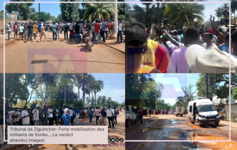 Tribunal de Ziguinchor: Forte mobilisation des militants de Sonko....Le verdict attendu( images) Tribunal de Ziguinchor: Forte mobilisation des militants de Sonko....Le verdict attendu( images)