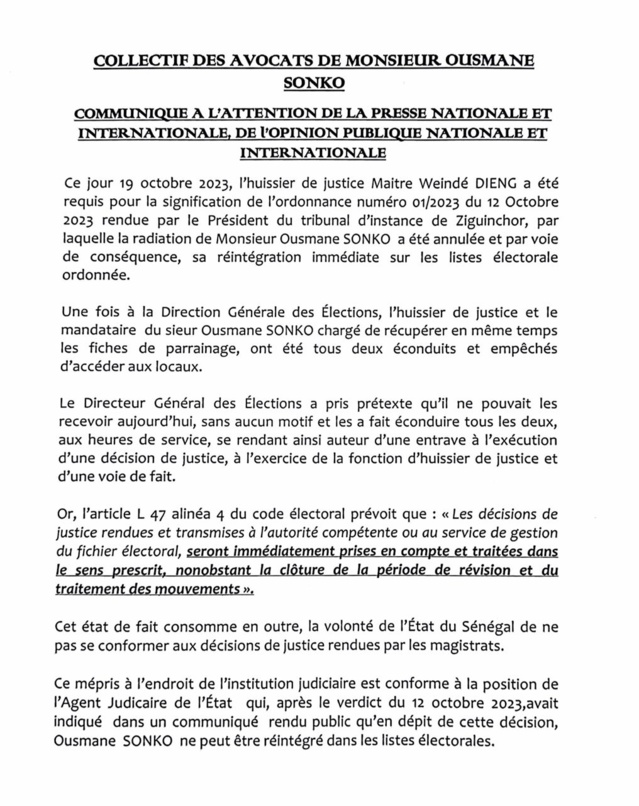 Refus de la DGE de remettre des fiches de parrainage au mandataire de Sonko: La réaction des avocats Refus de la DGE de remettre des fiches de parrainage au mandataire de Sonko: La réaction des avocats