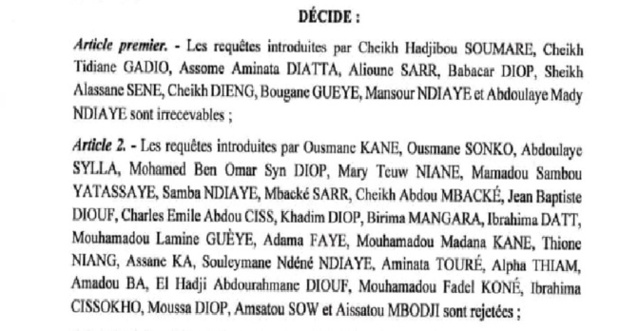 Décision du Conseil constitutionnel : la liste des candidats aux requêtes rejetée Décision du Conseil constitutionnel : la liste des candidats aux requêtes rejetée