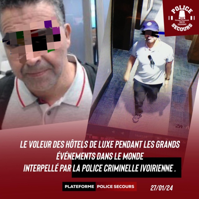 CAN 2023 : Arrestation en Côte d’Ivoire du voleur des hôtels de Luxe lors des grands événements (Photos) CAN 2023 : Arrestation en Côte d’Ivoire du voleur des hôtels de Luxe lors des grands événements (Photos)