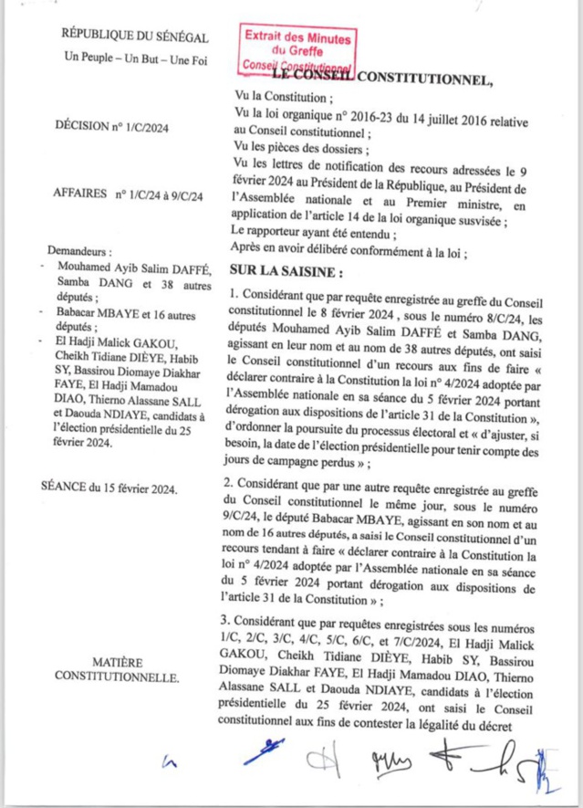 Report de l’élection présidentielle : Le Conseil constitutionnel a tranché ! Report de l’élection présidentielle : Le Conseil constitutionnel a tranché !