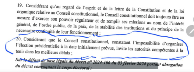 Présidentielle 2024 : Le Conseil constitutionnel souligne l'impossibilité d'organiser le scrutin, le 25 février Présidentielle 2024 : Le Conseil constitutionnel souligne l'impossibilité d'organiser le scrutin, le 25 février