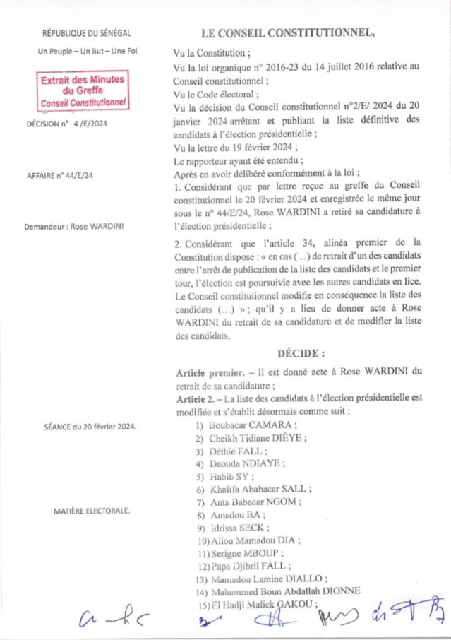 Présidentielle 2024 : Le Conseil Constitutionnel entérine la liste définitive des 19 candidats Présidentielle 2024 : Le Conseil Constitutionnel entérine la liste définitive des 19 candidats