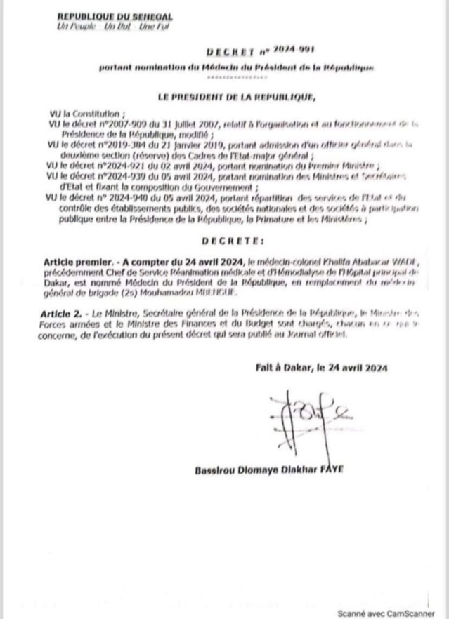 Nomination du médecin du président de la République : Khalifa Ababacar Wade remplace Mouhamadou Mbengue Nomination du médecin du président de la République : Khalifa Ababacar Wade remplace Mouhamadou Mbengue