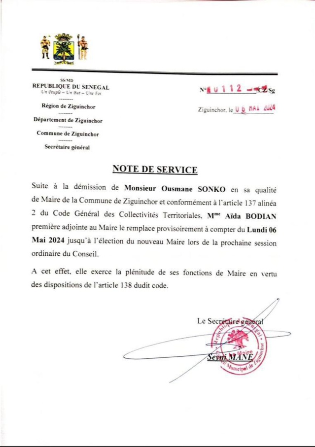 Mairie de Ziguinchor : Aïda Bodian succède à Ousmane Sonko Mairie de Ziguinchor : Aïda Bodian succède à Ousmane Sonko