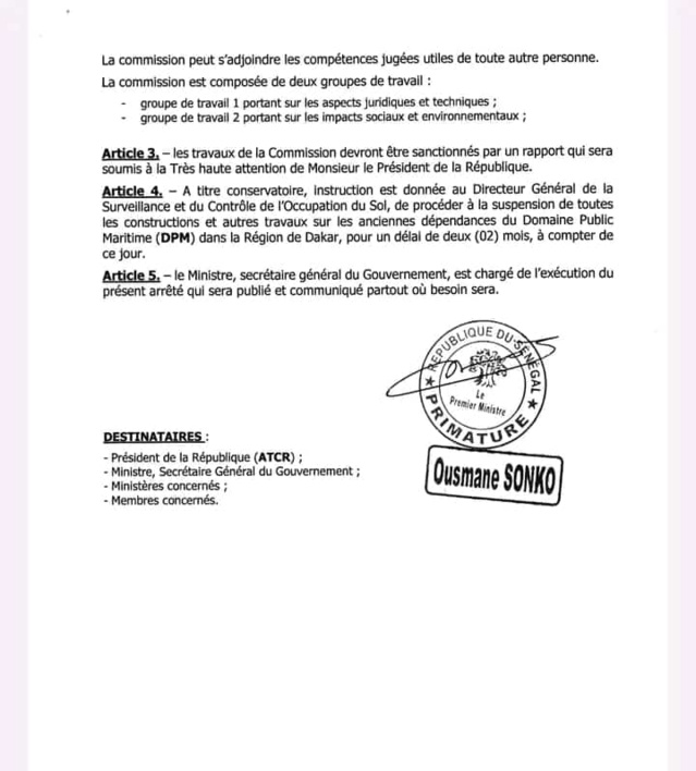 Le PM Ousmane Sonko ordonne à la DSCOS la suspension des constructions sur le Domaine Public Maritime Le PM Ousmane Sonko ordonne à la DSCOS la suspension des constructions sur le Domaine Public Maritime