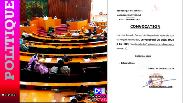 Dernière minute : le bureau de l’assemblée nationale convoqué ce vendredi Dernière minute : le bureau de l’assemblée nationale convoqué ce vendredi