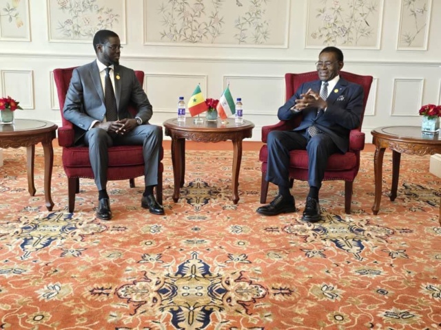 Chine- Entrevue entre le Président Bassirou Diomaye Faye et son homologue Théodore Obiang Nguema Mbasogo de la Guinée Équatoriale. Chine- Entrevue entre le Président Bassirou Diomaye Faye et son homologue Théodore Obiang Nguema Mbasogo de la Guinée Équatoriale.