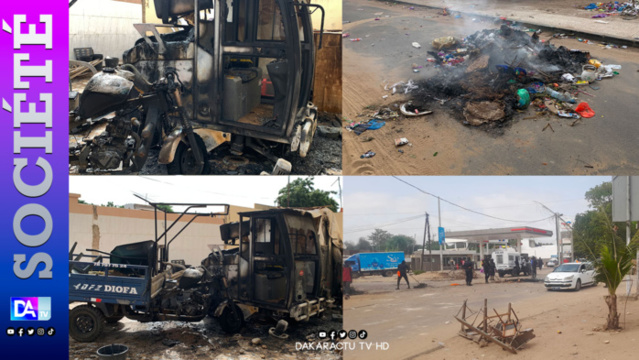 Tivaouane: les conducteurs de Jakarta brûlent des pneus, saccagent un véhicule et arrosent la mairie de pierres( images). Tivaouane: les conducteurs de Jakarta brûlent des pneus, saccagent un véhicule et arrosent la mairie de pierres( images).