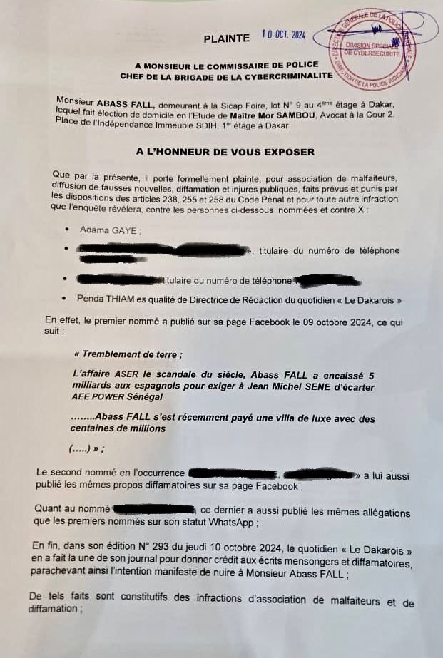 AFFAIRE ASER | LE DÉPUTÉ ABASS FALL DÉPOSE UNE PLAINTE POUR DIFFAMATION AFFAIRE ASER | LE DÉPUTÉ ABASS FALL DÉPOSE UNE PLAINTE POUR DIFFAMATION