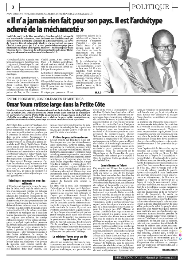 Pape Diogoye Faye DIRCOM AMAR HOLDING descend en flammes Moubarack Lô! Pape Diogoye Faye DIRCOM AMAR HOLDING descend en flammes Moubarack Lô!