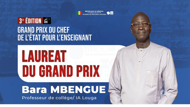Grand Prix du Chef de l’État pour l’enseignant : Bara Mbengue, lauréat de l’édition 2023 Grand Prix du Chef de l’État pour l’enseignant : Bara Mbengue, lauréat de l’édition 2023