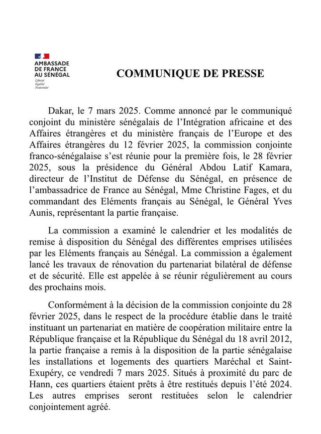 L'armée Française remet au Sénégal ses installations et logements 