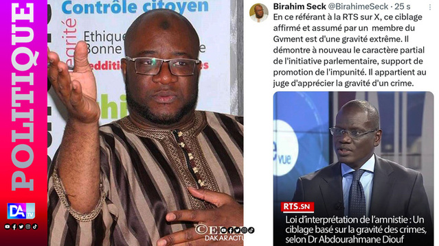 Ciblage dans la loi interprétative de l'amnistie : "Il démontre à nouveau le caractère partial de l'initiative parlementaire, support de promotion de l'impunité" (Birahime Seck) Ciblage dans la loi interprétative de l'amnistie : "Il démontre à nouveau le caractère partial de l'initiative parlementaire, support de promotion de l'impunité" (Birahime Seck)