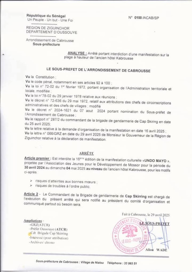 Société : Manifestation à Cabrousse : tensions autour de l’interdiction du "Undo Mayo" Société : Manifestation à Cabrousse : tensions autour de l’interdiction du "Undo Mayo"