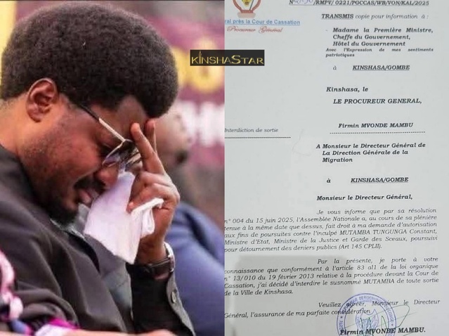 URGENT- Le ministre de la Justice, Constant Mutamba interdit de quitter la ville de Kinshasa