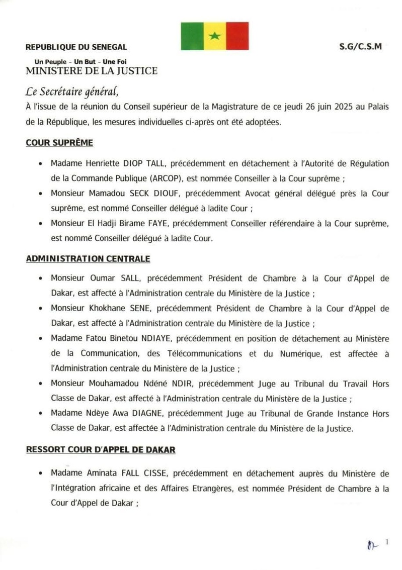 [Documents] Conseil supérieur de la magistrature : vaste mouvement au sein de la justice