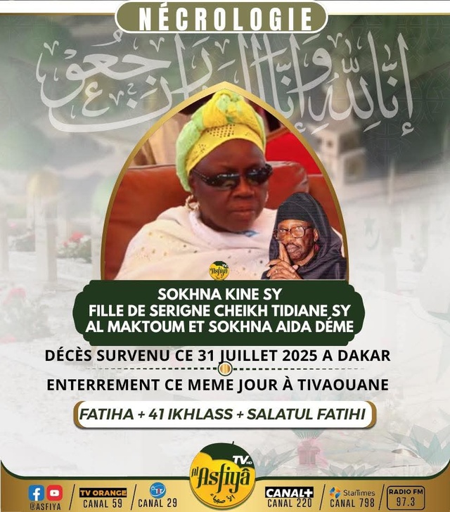 Tivaouane endeuillée- Sokhna Kiné Sy, fille de Serigne Cheikh Tidiane Sy Al Maktoum, n'est plus !