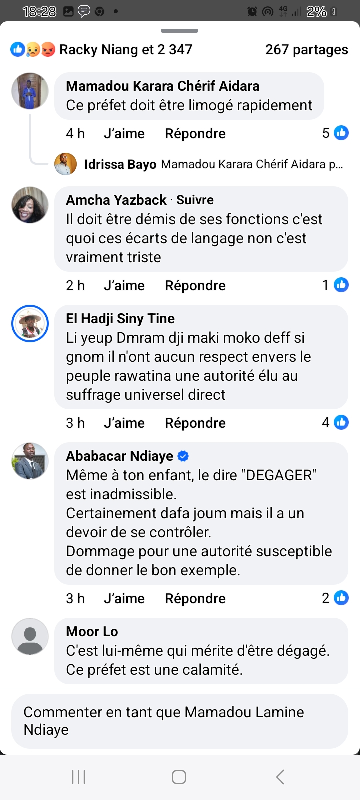 Ordonnant de "faire dégager " l'édile de Kaolack, des Sénégalais réclament le limogeage du préfet Latyr Ndiaye Ordonnant de "faire dégager " l'édile de Kaolack, des Sénégalais réclament le limogeage du préfet Latyr Ndiaye
