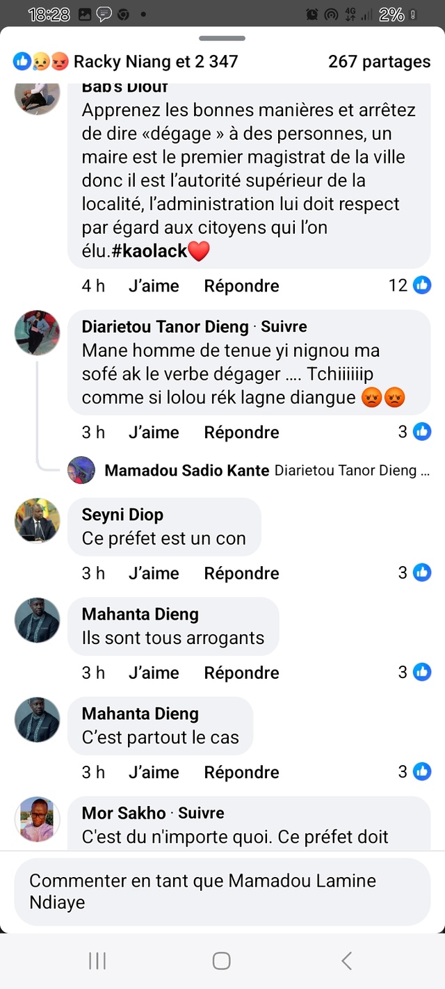 Ordonnant de "faire dégager " l'édile de Kaolack, des Sénégalais réclament le limogeage du préfet Latyr Ndiaye Ordonnant de "faire dégager " l'édile de Kaolack, des Sénégalais réclament le limogeage du préfet Latyr Ndiaye