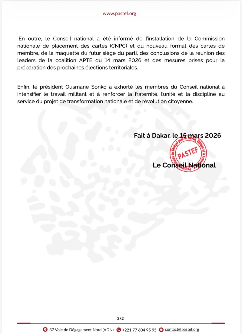 🚨Le 1er congrès national de PASTEF–Les Patriotes se déroulera le samedi 6 juin 2026 à Dakar 🚨Le 1er congrès national de PASTEF–Les Patriotes se déroulera le samedi 6 juin 2026 à Dakar