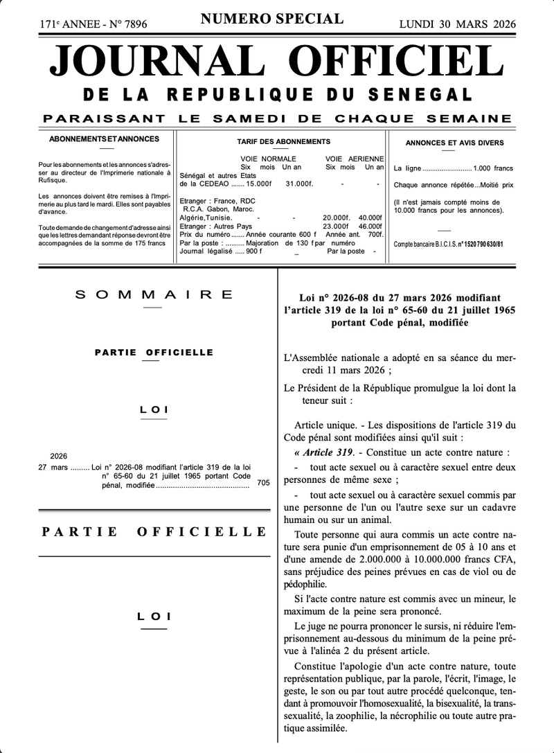 Durcissement des peines contre l'homosexualité : La loi promulguée par le Pr. Diomaye (Détails et document) Durcissement des peines contre l'homosexualité : La loi promulguée par le Pr. Diomaye (Détails et document)