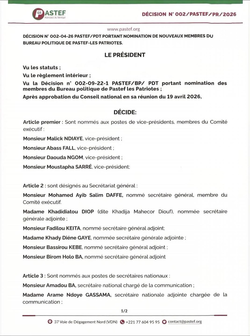 Nommé Vice-président de PASTEF-Les Patriotes, Moustapha Njekk SARRÉ réagit ! Nommé Vice-président de PASTEF-Les Patriotes, Moustapha Njekk SARRÉ réagit !