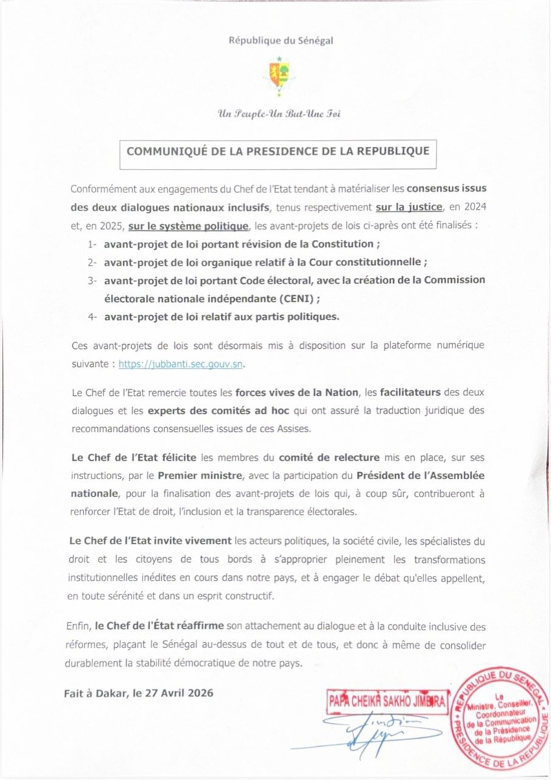 Quatre avant-projets de loi mis à disposition publique