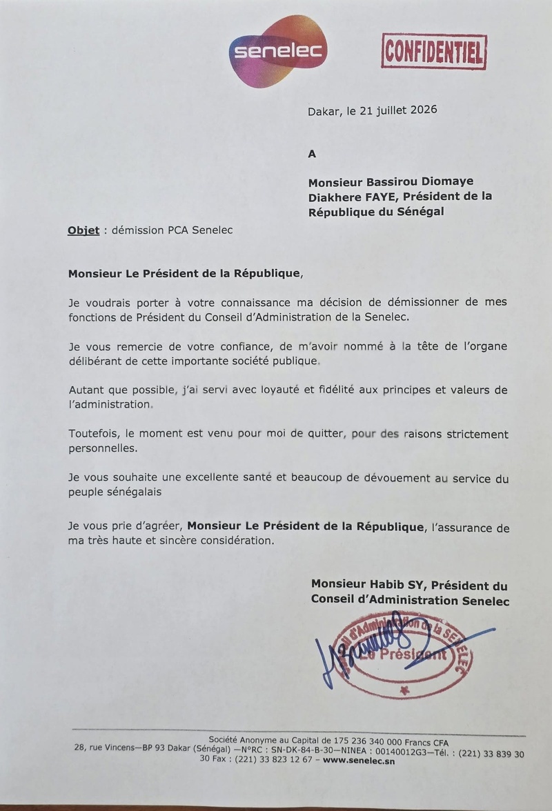 Habib Sy démissionne de la présidence du conseil d'administration de la Senelec Habib Sy démissionne de la présidence du conseil d'administration de la Senelec
