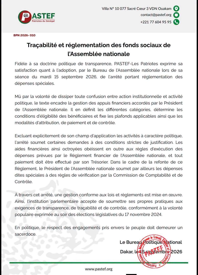 Traçabilité des fonds de l'Assemblée : Le nouveau règlement qui exclut l’activité politique des aides financières