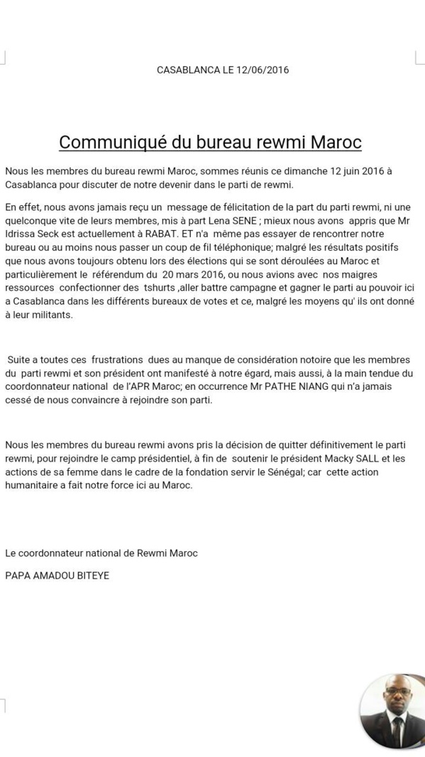 Pourquoi l'ensemble du bureau de Rewmi a rejoint l'Apr Pourquoi l'ensemble du bureau de Rewmi a rejoint l'Apr
