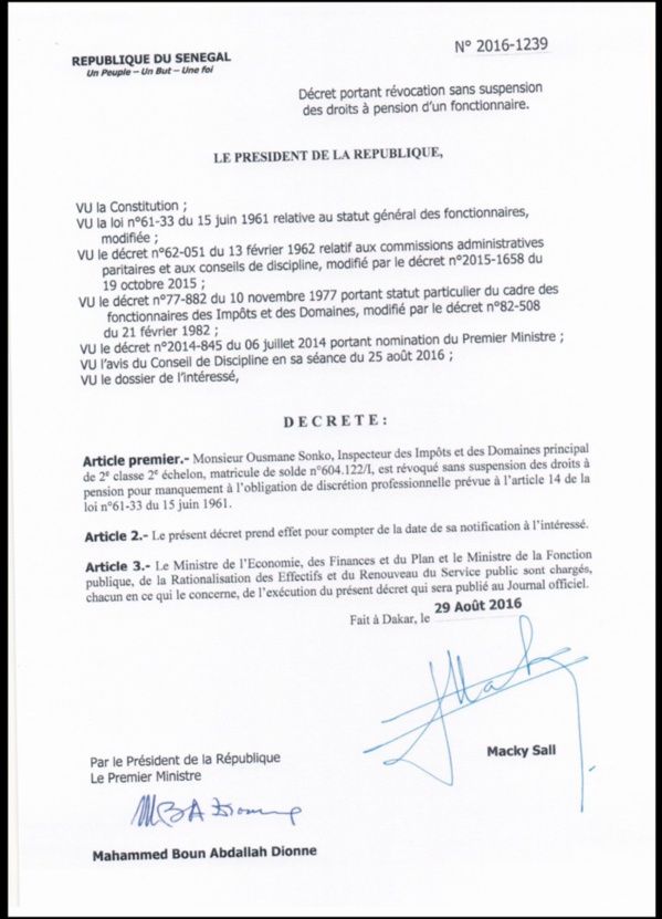 Ousmane Sonko radié sans... suspension des droits à une pension
