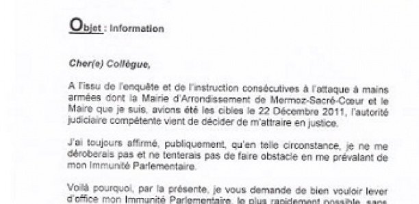 Levée d'immunité parlementaire: Le document qui confirme Barthelémy Dias