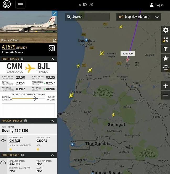 Un avion de la Royal Air Maroc en route pour Banjul