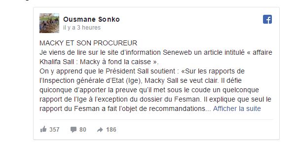 Affaire Khalifa Sall: Ousmane Sonko dément Macky Sall